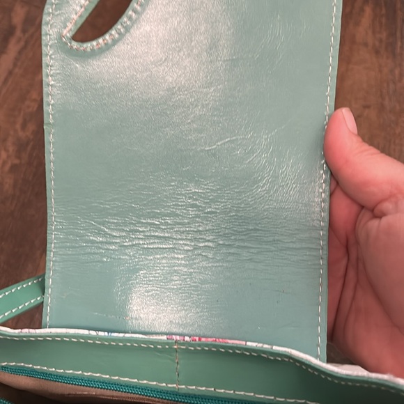 L'Artigiano Italian Genuine Leather Crossbody Bag Teal Floral - Picture 4 of 12